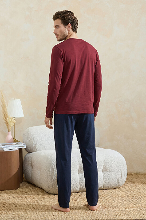Bordo Regular Fit Baskılı Örme Pijama Takımı TMNAW26PT00081 - 3
