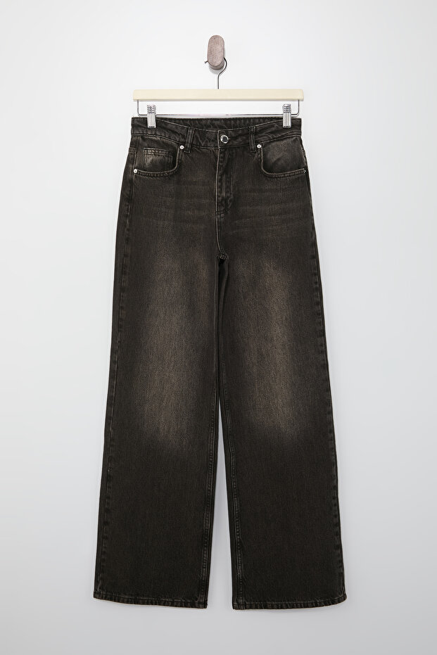 Kahverengi Yüksek Bel Wide Leg Geniş Paça %100 Pamuk Non-Stretch Jeans TWOAW26JE00007 - 5
