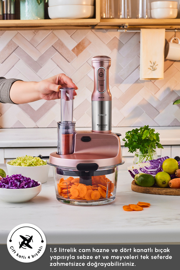 Mastermaid Prosteel Cam Mutfak Robotu Uzun Blender Ayaklı 6 Bıçaklı 2500 W Rosegold - 7