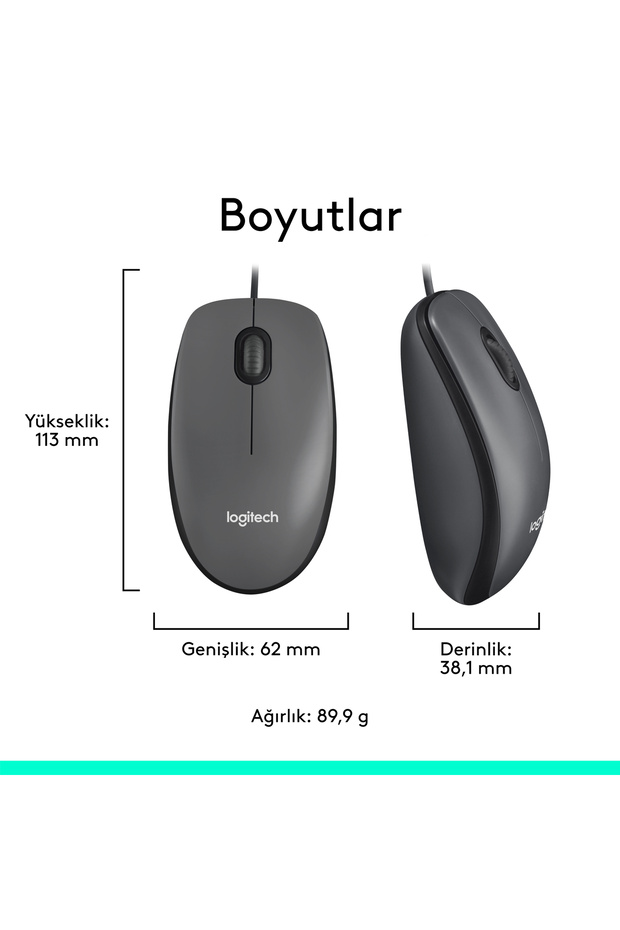 M100 Kablolu 1000 DPI USB Mouse, Siyah 910-006652 - 10