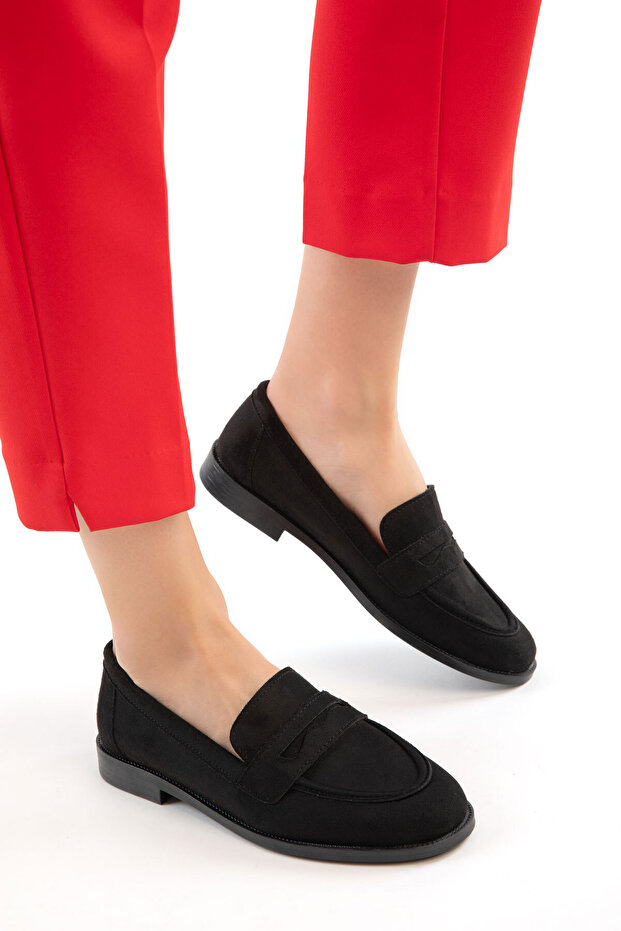 Black Suede Women's Loafer Shoes 21386