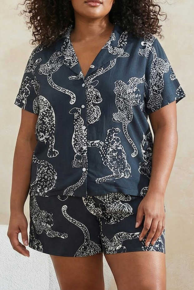 طقم بيجامة منسوجة بياقة نمط النمر من أنثراسايت TBBSS24AI00072 - 3