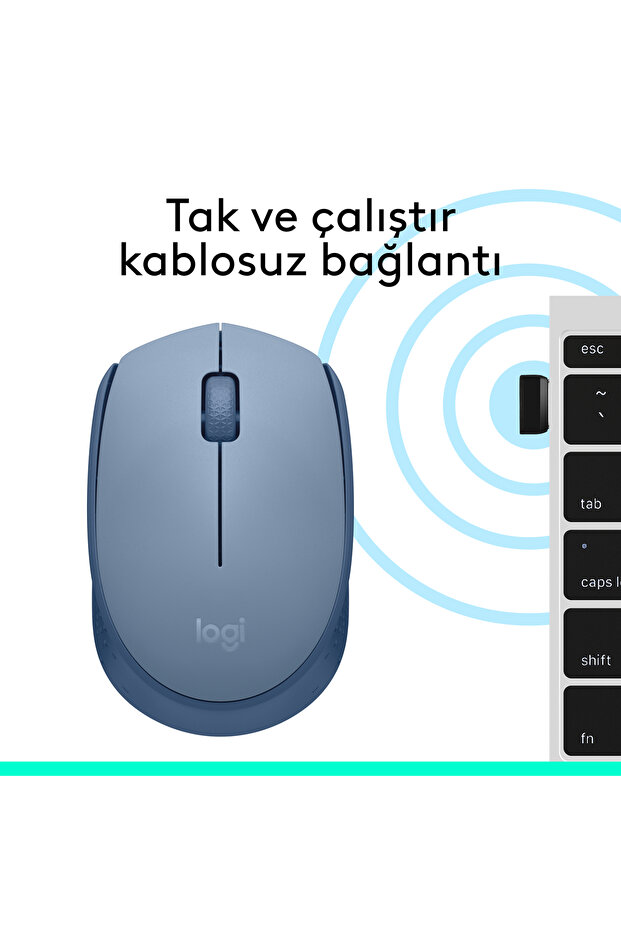 M171 USB Alıcılı Kablosuz Kompakt Mouse Açık Mavi 910-006866 - 8