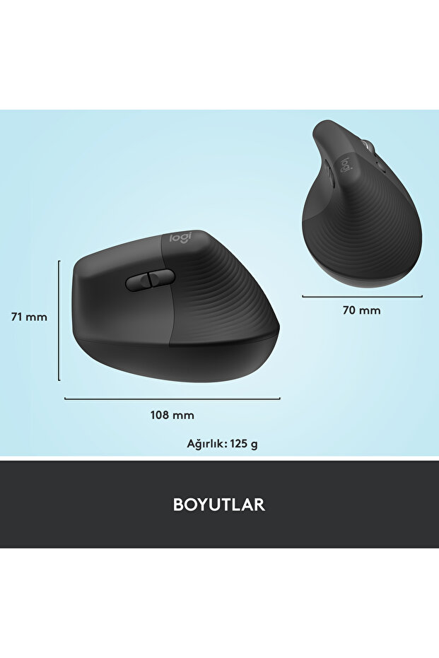 Lift Sessiz Kablosuz Ergonomik Dikey Mouse, Siyah 910-006473 - 12