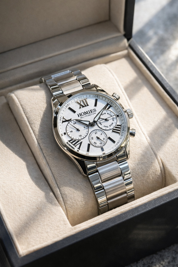 Men's Wristwatch Steel Band Works All Functions Original Gift Box with Bracelet Gift.