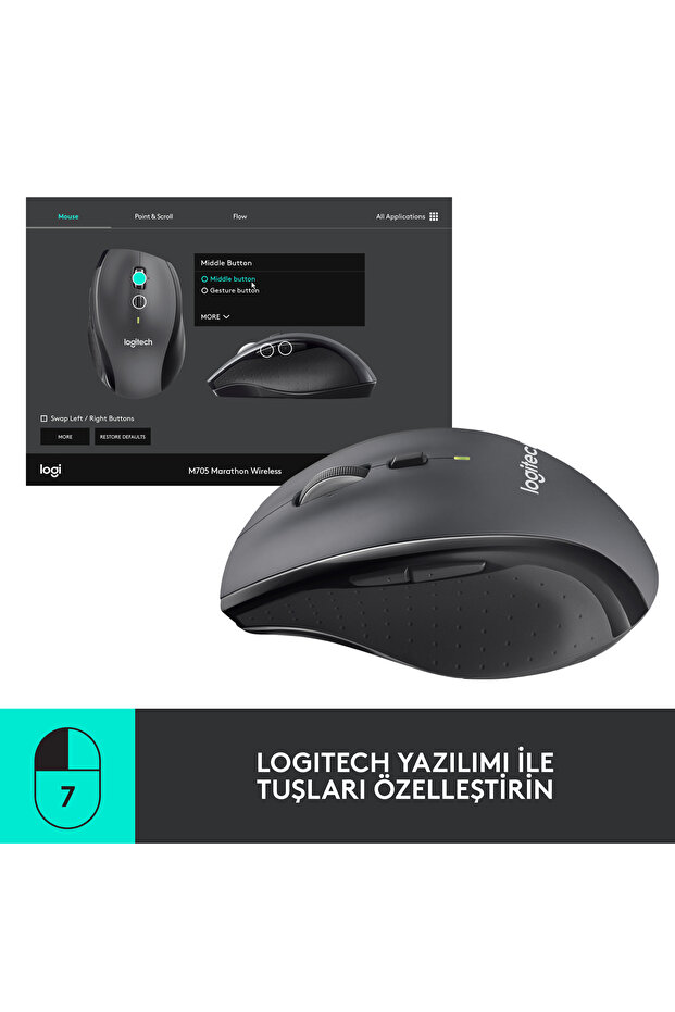 M705 Marathon 1000 DPI Kablosuz Mouse, Siyah 910-001949 - 5
