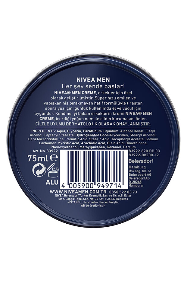 MEN Erkek Nemlendirici Bakım Creme 75ml, El Yüz ve Vücut, Erkeksi Koku, Besleyici, Kuruma Karşıtı - 5