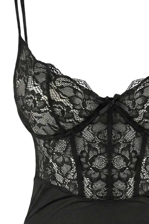 Siyah Büzgülü İp Askılı Külotlu Babydoll/Fantezi Gecelik THMAW26LL00014 - 3