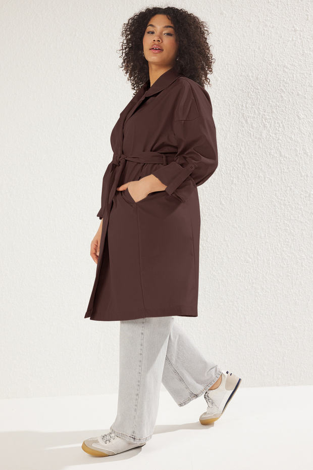 Kahverengi Oversize Büyük Beden Trençkot TBBSS25BM00001 - 5