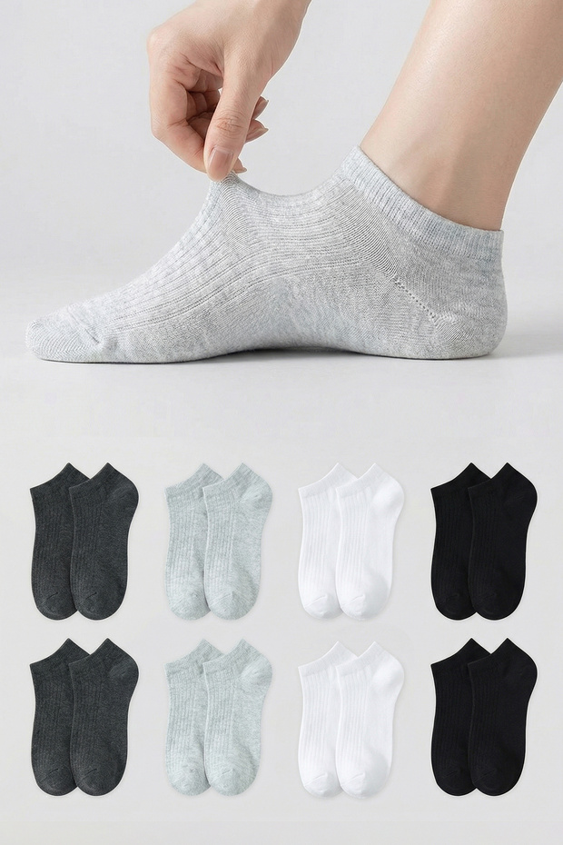 Çok Renkli Unisex 8'li Pamuklu Patik Erkek Çorap TEDAW25CO00005 - 1