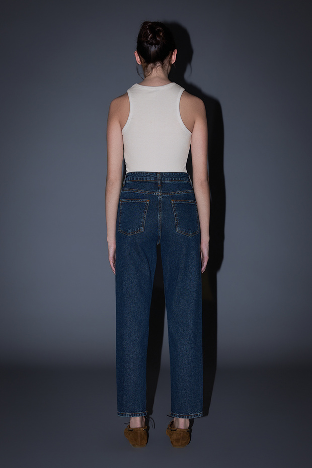 Koyu Mavi Yüksek Bel Bilek Boy Az Esnek Mom Jeans TWOSS26JE00112 - 6