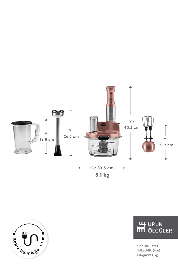 Mastermaid Prosteel Cam Mutfak Robotu Uzun Blender Ayaklı 6 Bıçaklı 2500 W Rosegold - 3