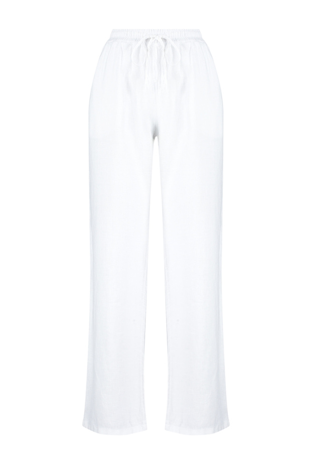 Beyaz %100 Keten Beli Lastikli Yüksek Bel Wide Leg Pantolon TWOSS26PL00041 - 7