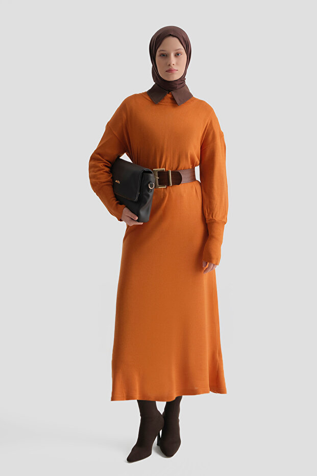 23Kd4249 Model Burnt Orange Tunic Dress