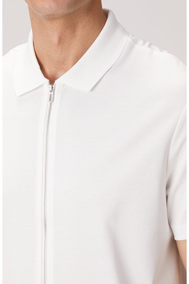 Beyaz N-Tech Fermuarlı Örme Gömlek - 6