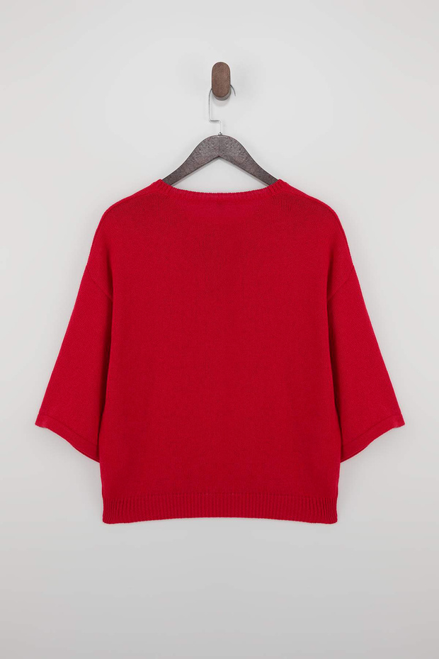 Wardrobe Essentials Kırmızı Bisiklet Yaka Triko Bluz TWOSS26BZ00136 - 9