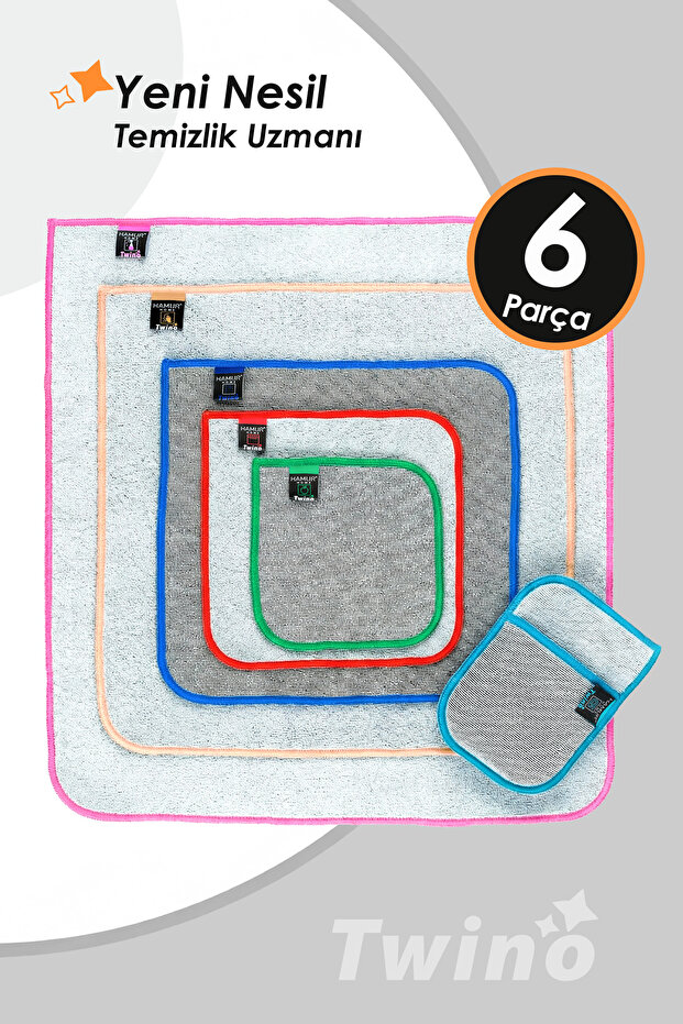 Twino 6 Prç Deneyim Seti Microfiber Zor Kir Temizlik Mutfak Banyo Bulaşık Teli Temizleme Ovma Bezi - 1