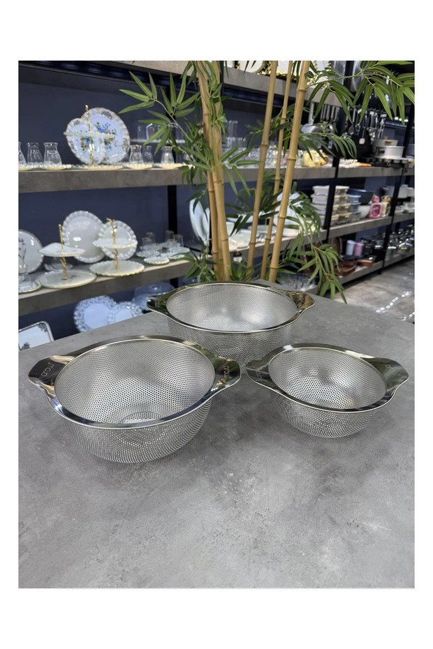 Lüx Çelik 3 Lü Süzgeç Seti - 1