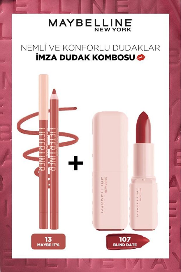 Maybelline New York Lifter Liner Dudak Kalemi 013 Maybe It's +Serum Etkili Ruj 107 Blind Date Lip Combo Seti