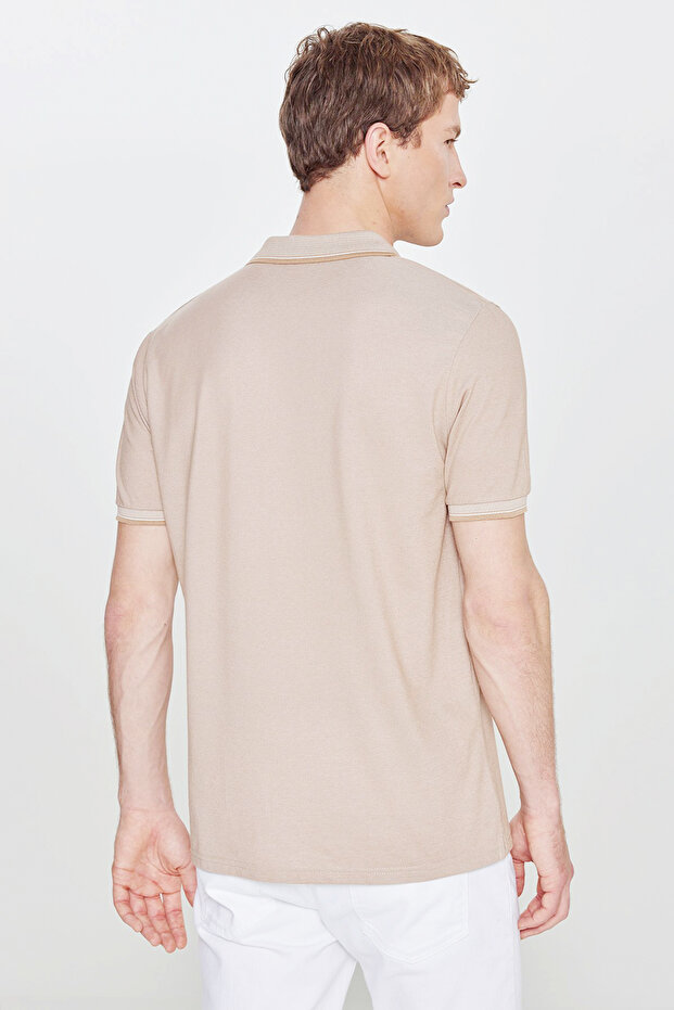 Erkek Çekmeyen Pamuklu Kumaş Comfort Fit Rahat Kesim Vizon Kıvrılmaz Polo Yaka Cepli Tişört - 7