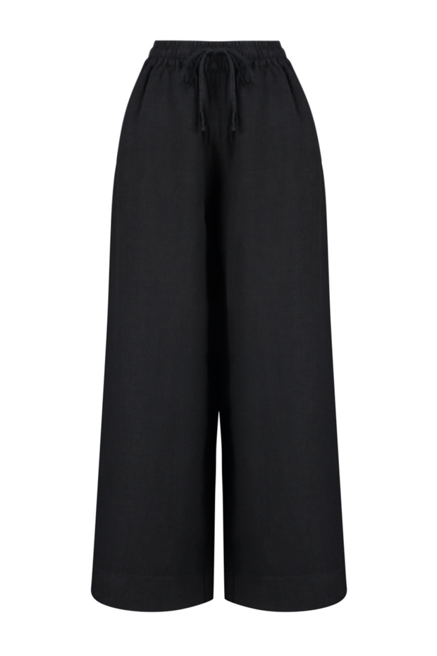 Siyah  %100 Keten Beli Lastikli Yüksek Bel Pantolon TWOSS26PL00051 - 11