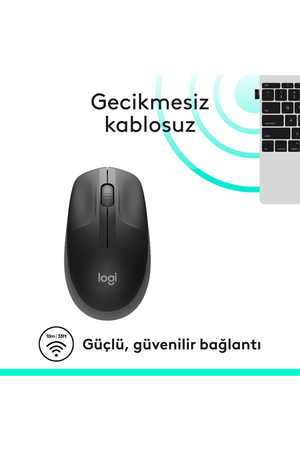 M190 Büyük Boy USB Alıcılı 1000 DPI Kablosuz Mouse, Koyu Gri 910-005905 - 4