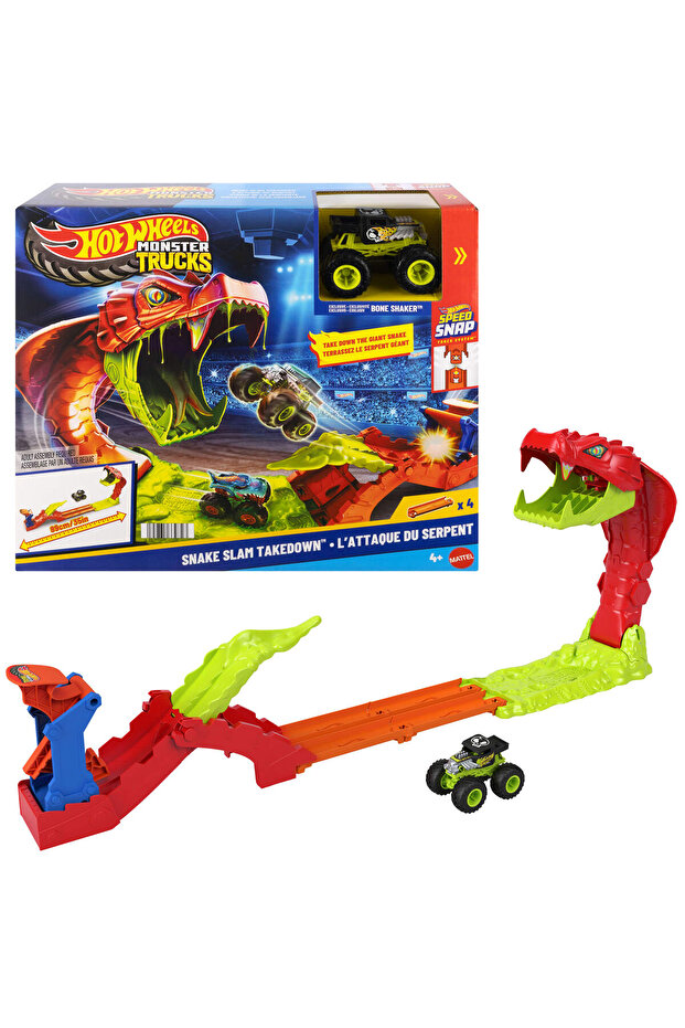 ® Monster Trucks Snake Bite Power Blast Playset and 1:64 Scale Bone Shaker Jjn44