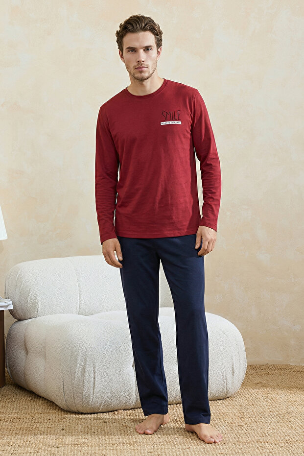 Bordo Regular Fit Baskılı Örme Pijama Takımı TMNAW26PT00081 - 2