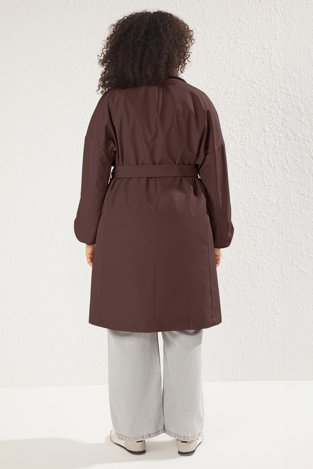 Kahverengi Oversize Büyük Beden Trençkot TBBSS25BM00001 - 8