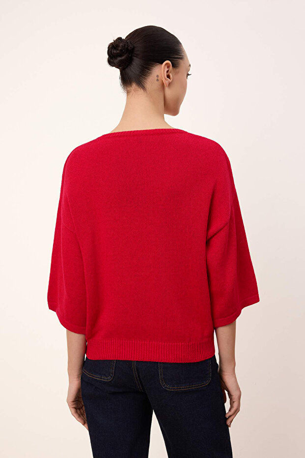 Wardrobe Essentials Kırmızı Bisiklet Yaka Triko Bluz TWOSS26BZ00136 - 7