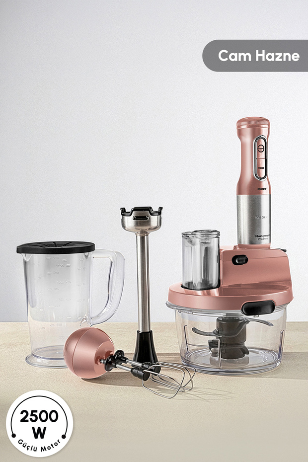 Mastermaid Prosteel Cam Mutfak Robotu Uzun Blender Ayaklı 6 Bıçaklı 2500 W Rosegold - 2