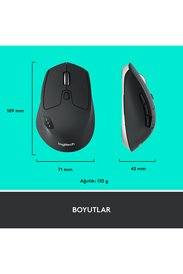 M720 Triathlon 1000 DPI Çoklu Cihaz Özellikli Kablosuz Mouse, Siyah 910-004791 - 10