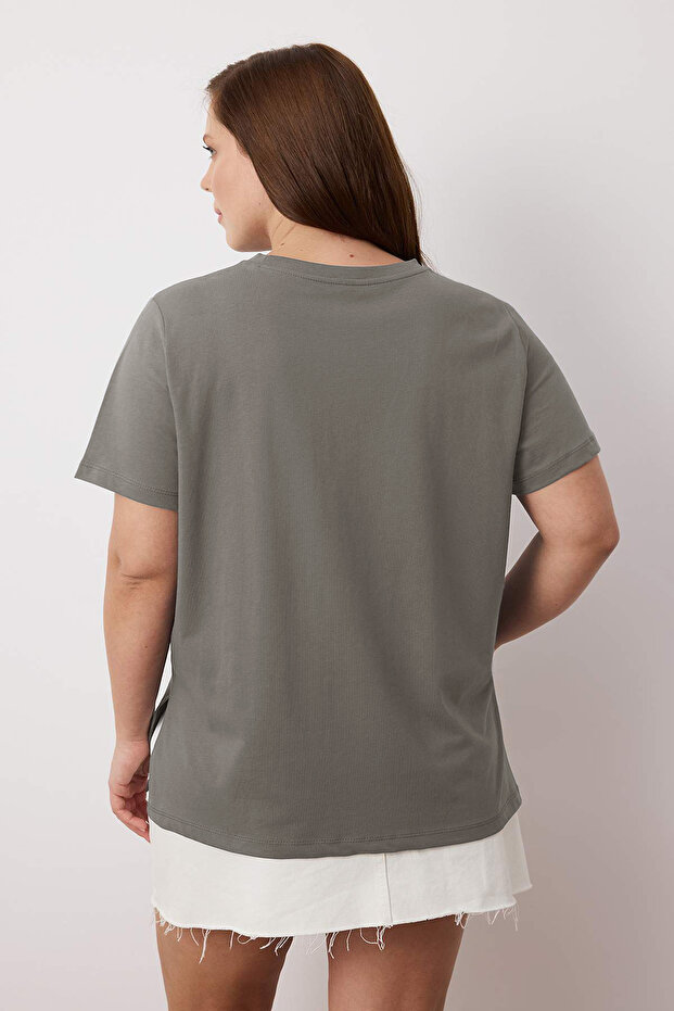 Antrasit Bisiklet Yaka %100 Pamuk Örme T-Shirt TBBSS23BF00030 - 6