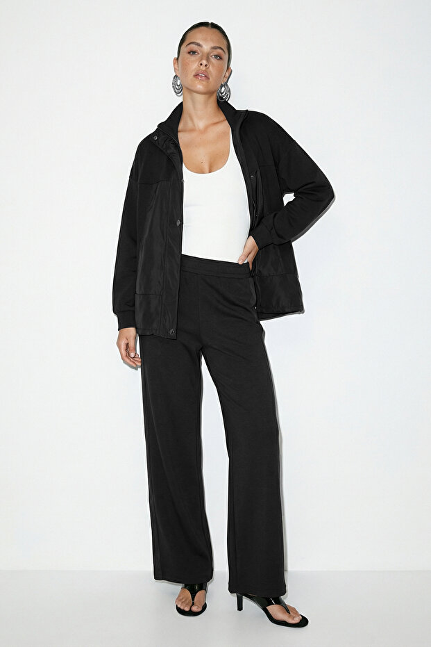 Siyah Dik Yaka Sweatshirt-Eşofman Altı Örme Alt-Üst Takım TDRSS26AU00002