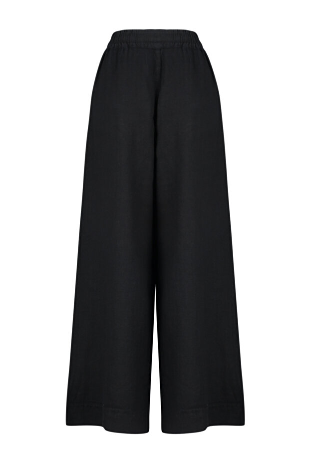 Siyah  %100 Keten Beli Lastikli Yüksek Bel Pantolon TWOSS26PL00051 - 12