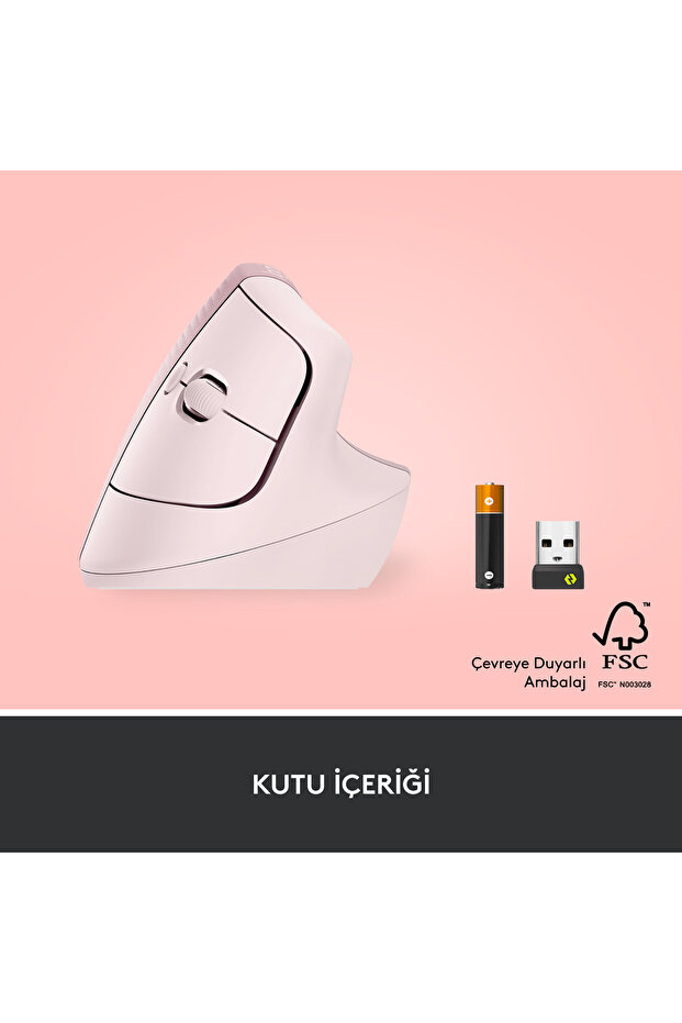 Lift Sessiz Kablosuz Ergonomik Dikey Mouse, Pembe 910-006478 - 9