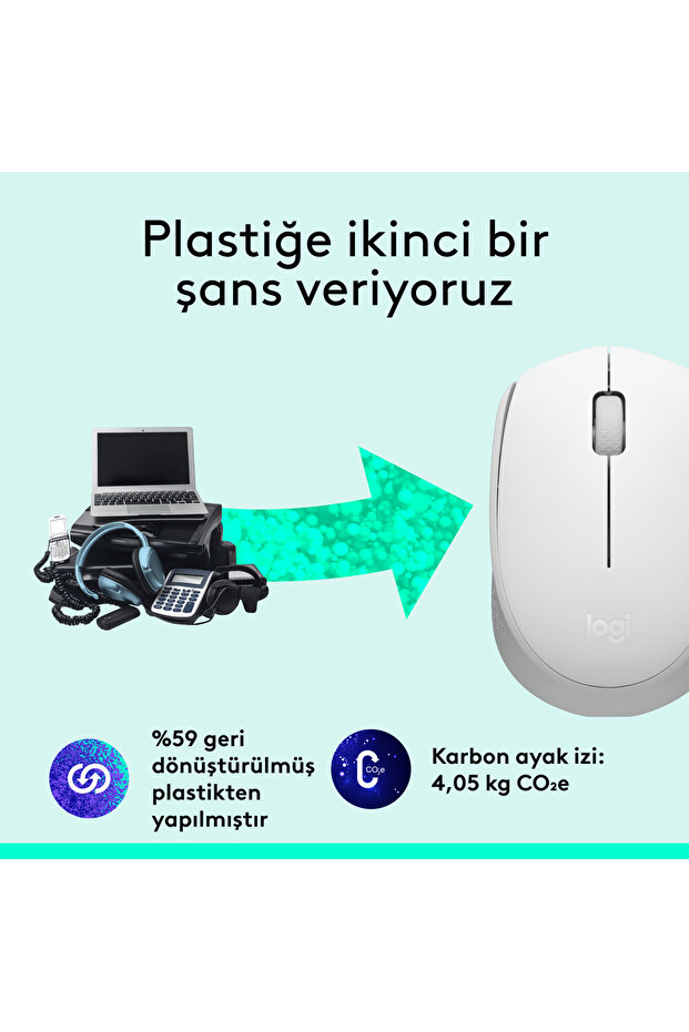 M171 USB Alıcılı Kablosuz Kompakt Mouse, Beyaz 910-006867 - 5