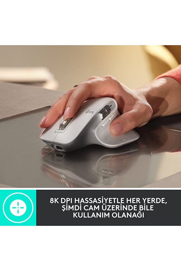 MX Master 3S Performans 8000 DPI Optik Sensörlü Sessiz Kablosuz Mouse, Beyaz 910-006560 - 3