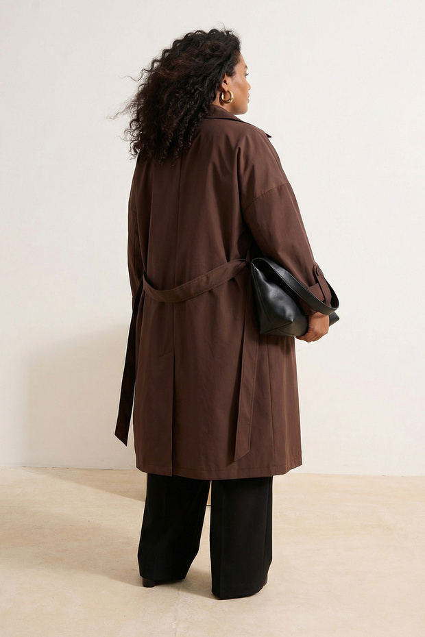 Kahverengi Oversize Büyük Beden Trençkot TBBSS25BM00001 - 3