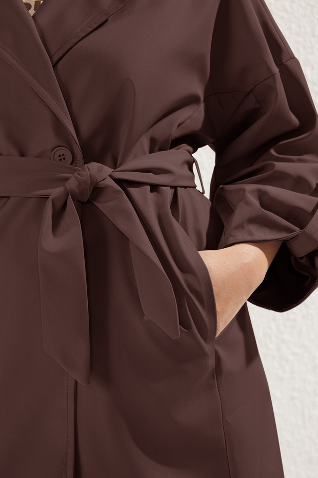 Kahverengi Oversize Büyük Beden Trençkot TBBSS25BM00001 - 7