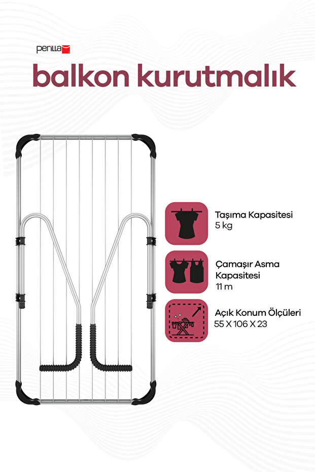 Dirsekli Balkon Kurutmalığı Katlanabilir Taşınabilir 11 Metre Asma Kapasitesi - 2