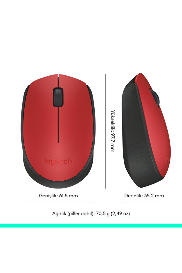 M171 USB Alıcılı Kablosuz Kompakt Mouse, Kırmızı 910-004641 - 10