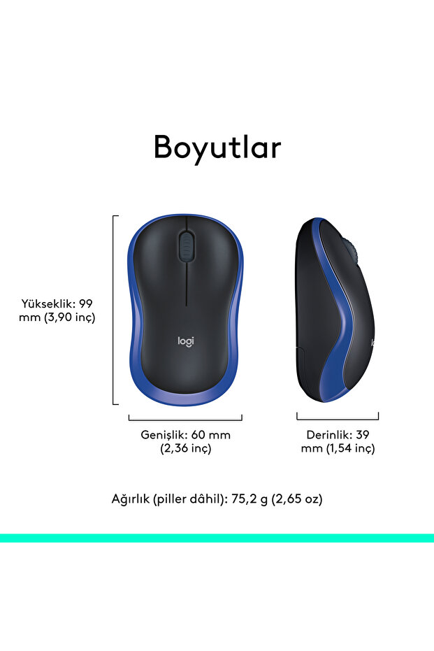 M185 USB Alıcılı Kompakt Kablosuz Mouse, Mavi 910-002236 - 10