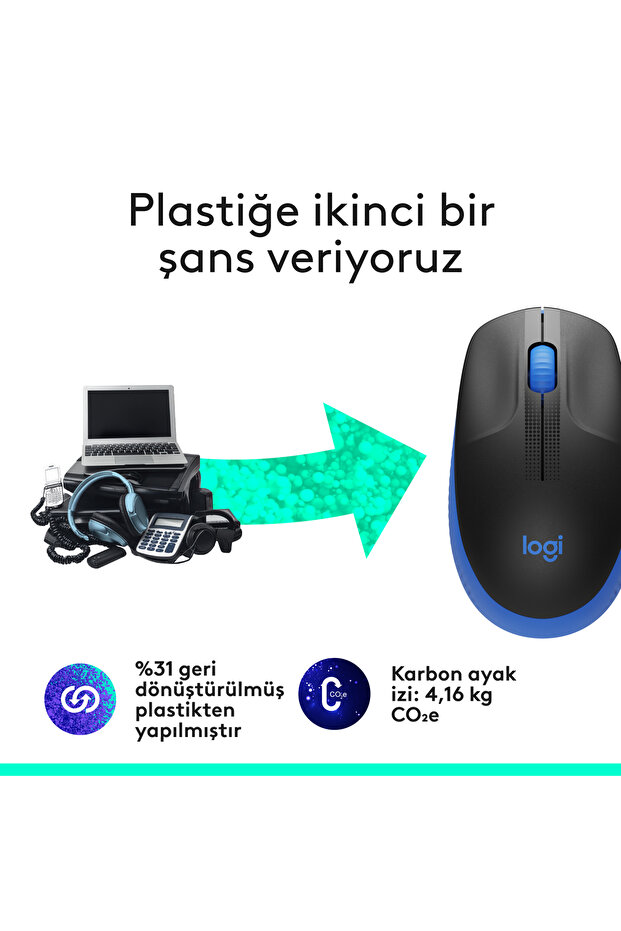 M191 Büyük Boy USB Alıcılı 1000 DPI Kablosuz Mouse, Mavi 910-005909 - 5