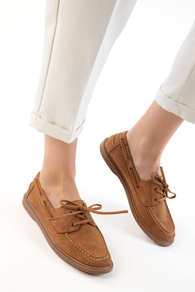 Tan Suede Women's Loafer Shoes 21347