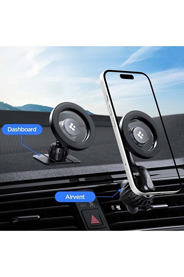 Spigen MagSafe Araç içi Telefon Tutucu 2in1 Air Vent Ön Konsol Havalandırma Uzun iPhone Black - ACP08319