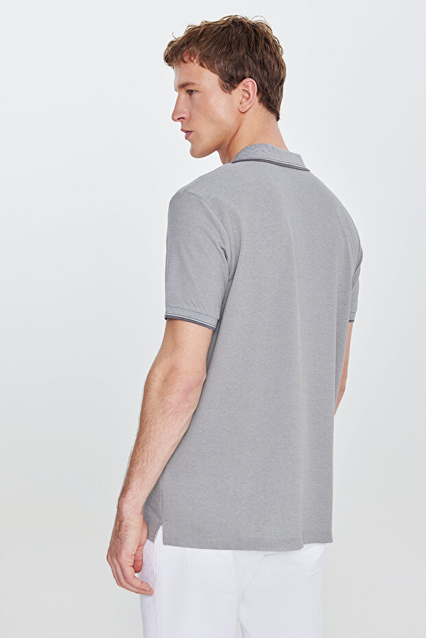 Erkek Çekmeyen Pamuklu Kumaş Regular Fit Rahat Kesim Gri Kıvrılmaz Polo Yaka Cepli Tişört - 7