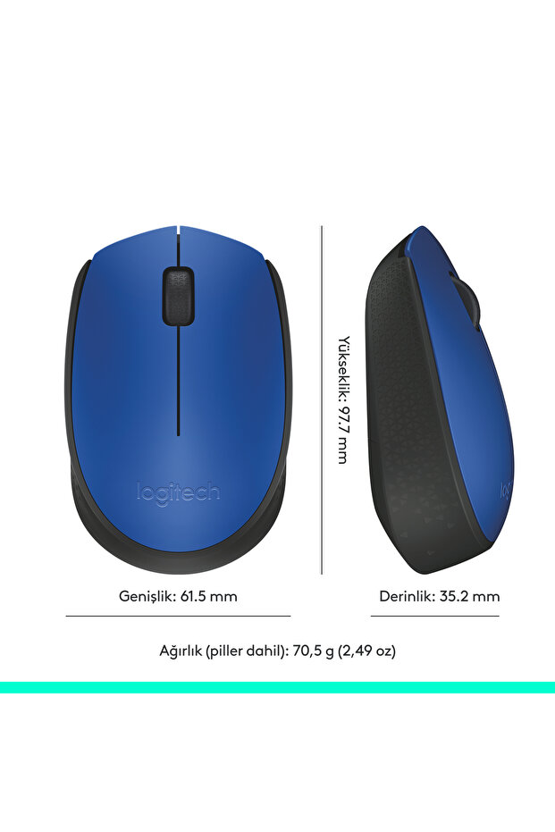 ماوس كمبيوتر USB لاسلكي مدمج M171 باللون الأزرق 910- 004640 - 9
