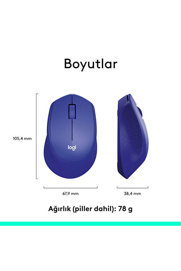 M330 Sessiz Kablosuz Optik Mouse, Mavi 910-004910 - 9