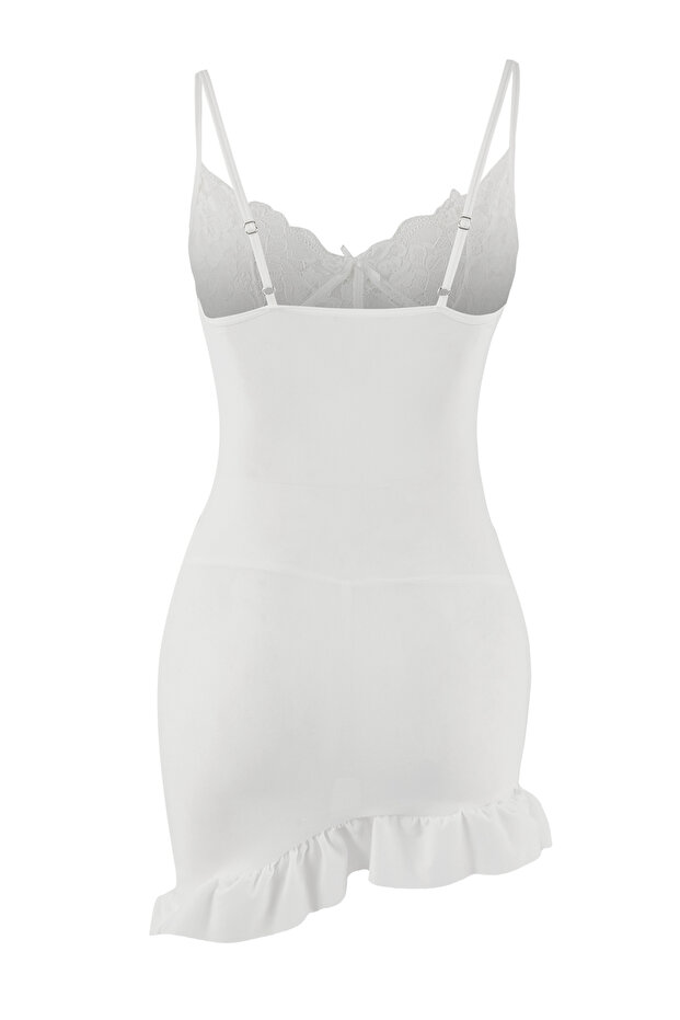 Beyaz Büzgülü İp Askılı Külotlu Babydoll/Fantezi Gecelik THMAW26LL00014 - 7
